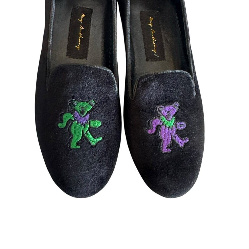 May Anthony Limited Edition Grateful Dead Black Velvet Loafers w/ Dancing Bears - Picture 3 of 14